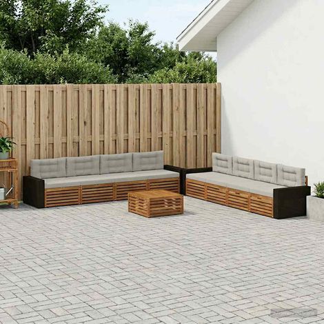 vidaXL Outdoor-Sofagarnitur 9 Stk. Natürlich und Hellgrau Polyester (1/5)