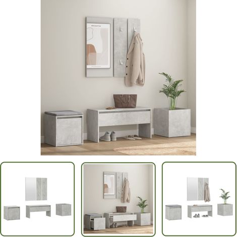 The Living Store Ensemble de meubles de couloir Gris béton Bois d'ingénierie - Banc Entrée - Meuble Hall - Mobilier Couloir - Rangements Salle D'entrée - Set Meubles Couloir (1/5)