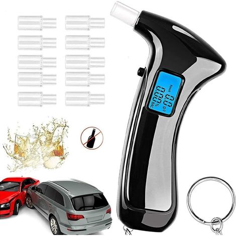 Elektronischer Alkoholtester, tragbarer digitaler Alkoholtester mit LCD-Display, hochempfindlicher, zugelassener digitaler Alkoholtester mit 10 Mundstücken und 3AAA-Batterie (schwarz)