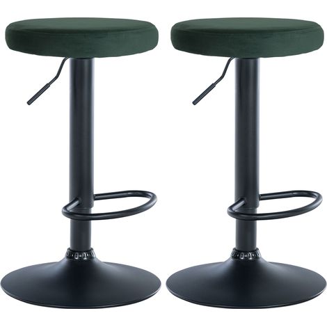 Lot de 2 tabourets de bar avec assise en tissu velours vert et cadre métal noir TDB10708 (1/4)