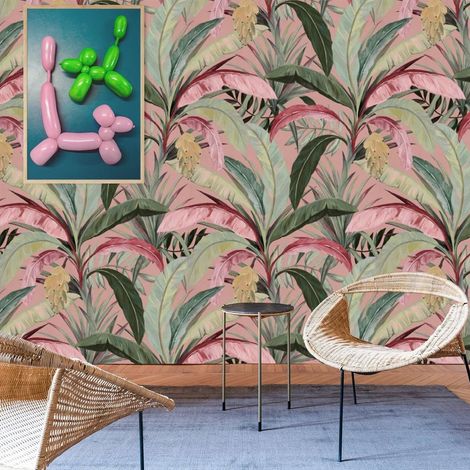 Carta da Parati Bosco Tropicale Rosa in Fogli di Carta, 250x200cm (1/5)