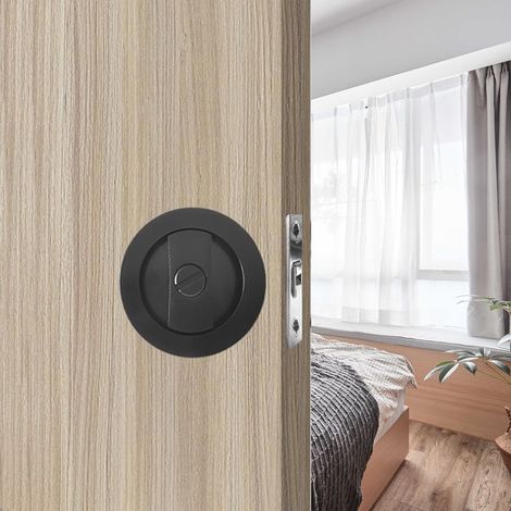 Serrure de porte coulissante Ronde poignée avec serrure porte coulissante 66mm Noir Poignée de porte Serrure invisible Poignées de porte de sans clé (1/5)
