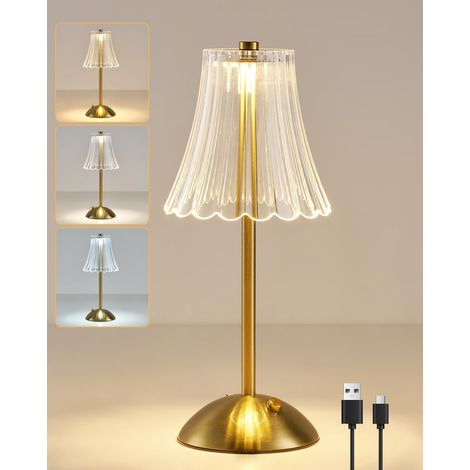 Lampe de table LED rechargeable, à piles, 3 couleurs et intensité variable, lampe de chevet et de lecture, finition or poli, lampes tactiles sans fil pour chambre à coucher, salon, bar (1/5)