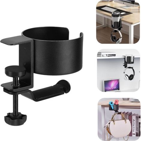 Porte gobelet de bureau Support à pince Support pour casque audio (8,5 x 5 cm Noir) (1/5)