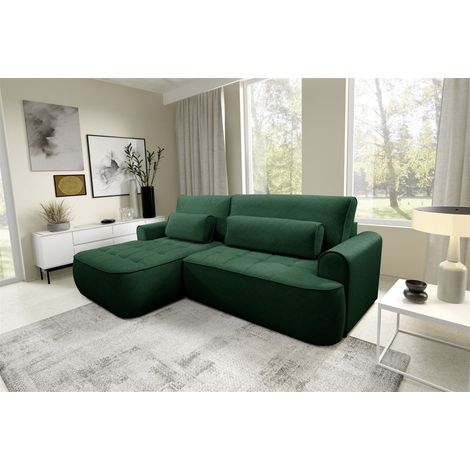 Ecksofa mit Schlaffunktion HUNTER in Stoff Cloud Flaschengrün Ottomane Links (1/5)
