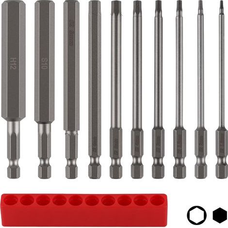 Lot de 10 embouts hexagonaux de 100 mm de long avec rangement d'embouts, tige hexagonale S2 H1,5-H12, clé Allen métal couleur (1/5)
