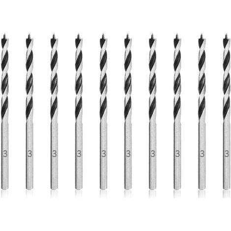 Punte da trapano per legno elicoidali da 3 mm, 10 pezzi, punte da trapano professionali per legno, punta da trapano per legno a testa piatta (1/4)