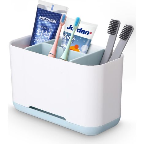 Porte Brosse à Dents et Dentifrice,Support Brosse à Dents Électrique Amovible,Organisateur Multi-Fonctions pour Salle de Bain (Blanc) (1/5)