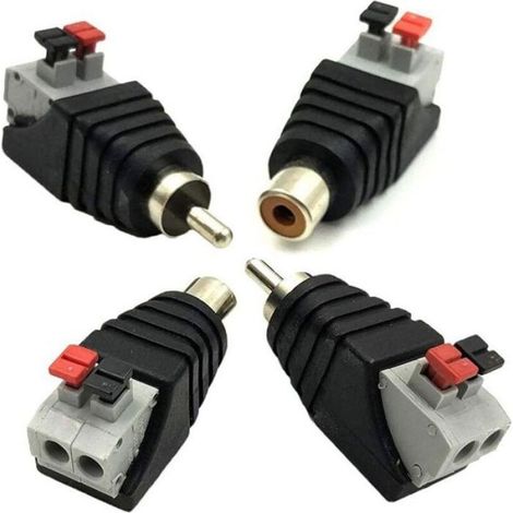 Adaptateur Rca - 2 Paires - Mâle Et Femelle Vers 2 Bornes À Vis - Connexion Pression Sans Soudure - Pour Systèmes Audio Vidéo Et Vidéosurveillance - 40 X 15 X 18 Mm (1/3)