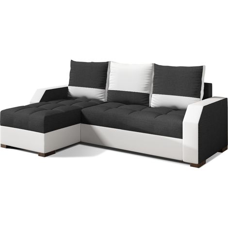 Canapé convertible angle réversible design tissu anthracite et simili cuir blanc Zarky 250cm (1/5)