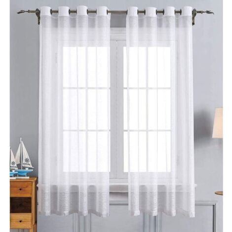 BUNTHAUS PA Tende in tulle bianco per camere da letto, cucine e camerette per bambini - Tende con occhielli in tulle semplice per soggiorno, 2 pannelli (bianco, 137 x 160 cm) (1/4)