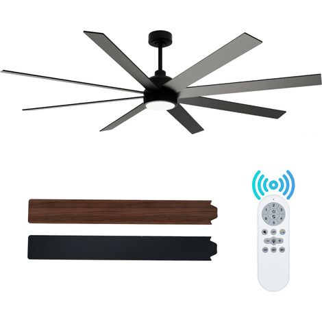 Großer Deckenventilator 72" mit Licht und Fernbedienung – 8 reversible Blätter – Leise, 6 Geschwindigkeiten – 3 CCT – Schwarz