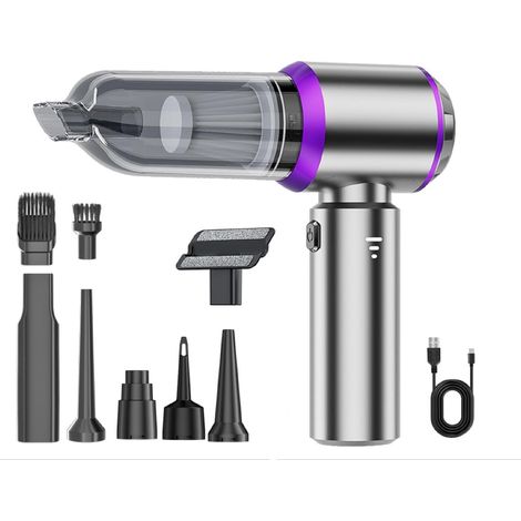 Aspirateur portatif sans fil rechargeable 4 en 1, puissant aspirateur de voiture portable de 16 000 Pa avec moteur sans balais, mini aspirateur compact argenté, pour voiture, maison, bureau et camping (1/5)