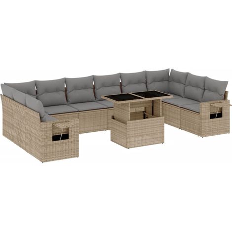 Sedute da esterno - Set Divani da Giardino 11 pz con Cuscini Beige in Polyrattan (1/5)