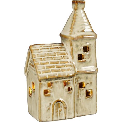 Mica Decorations LED Dekofigur Kirche 15 cm beige Beleuchtet