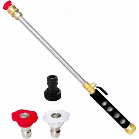 Buse de Jet - Lance Haute Pression pour Tuyau d'Arrosage - 17 Pouces - Connecteurs 1/2" et 3/4" + Raccord Rapide - Pour Lavage Voiture Jardin Cour - 2 Pièces (1/5)