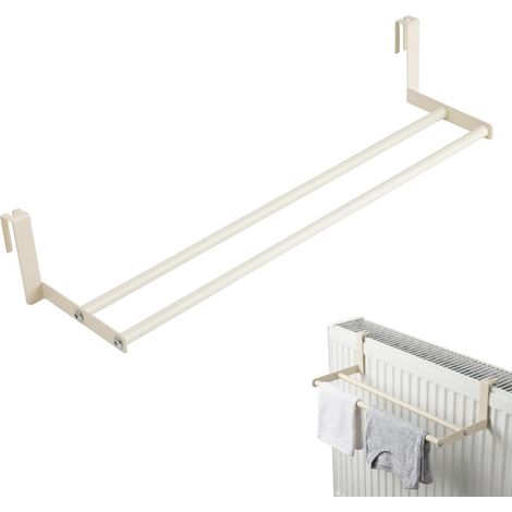 Porte-serviettes pour radiateur 58 cm : étendoir à linge chauffage sans perçage avec 2 barres – Étagère de radiateur à suspendre pour serviettes, vêtements et chaussures (1/5)