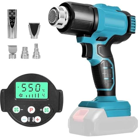Pistolet à air chaud sans fil pour Makita 18V Batterie, Pistolet à air chaud avec 5 buses 2 réglages de température max 550 °C pour tube rétractable, emballage vinyle, artisanat (1/5)