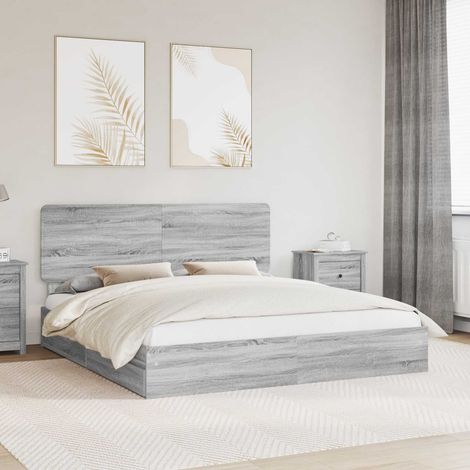 Cama con almacenamiento con cabecera Gris  180 x 200 cm