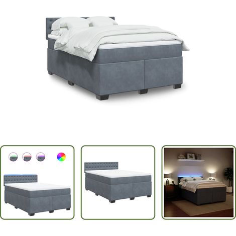 vidaXL Surmatelas - Sommier à lattes de lit et matelas Gris foncé 140x200cm Velours (1/5)