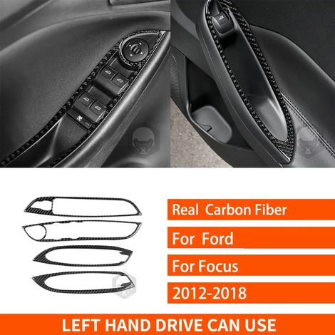 (21 LHD) Convient pour Ford Focus SE RS ST Ecoboost 2015-2018. Autocollants décoratifs en fibre de carbone véritable pour autoradio central, climatiseur et lecteur CD, panneaux de porte. (1/4)