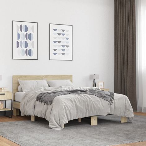 Estructura cama madera ingeniería metal roble Sonoma 135x190 cm vidaXL (1/5)