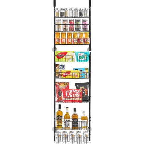 Mophorn Organizzatore per Dispensa Sopra Porta, Sistema di Stoccaggio con 8 Ripiani, Porta Spezie Sospeso in Acciaio Robusto, Ripiani Regolabili per Condimenti e Accessori da Parete Nero