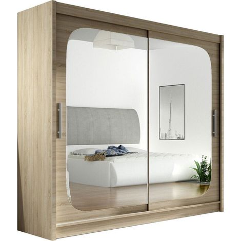 Armario Closico Pallor VIII, Roble Sonoma, 215x180x58cm, Puertas de armario: Correderas, Número de estantes: 5 (1/4)