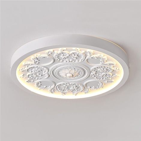 Plafonnier blanc – 43 cm – Design rustique – Rond – LED – Montage plat – Salon/chambre