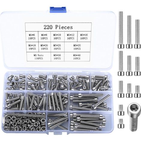 Schraubensatz Sechskantschrauben Edelstahl Muttern M5 Silber 220 (1/5)