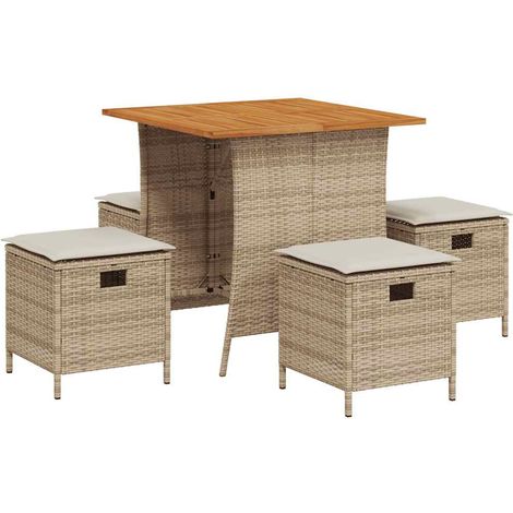 Ensemble à manger de jardin avec coussins 5 pcs,Salon de jardin Beige poly rotin CFW24836 (1/5)