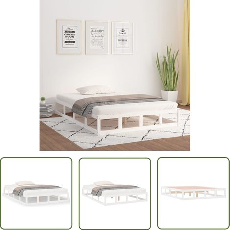 The Living Store Massivholzbett Weiß 160x200 cm - Holzbett - Doppelbett - Massivholzbette - Kiefernbett - Weißes Bett (1/5)