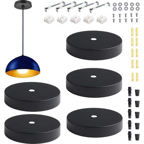 Kit 5 Rosaces Cache Fil Electrique Cache Vis Noir Cache Ampoule Rosace Plafond Cache Trou Plafond Noir 10cm Support De Lampe Robuste Kit (1/5)