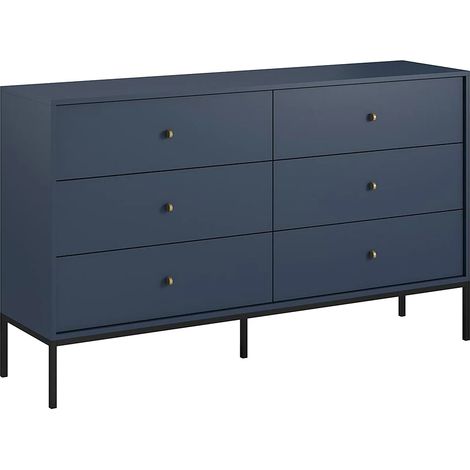Vente-Unique – Commode 6 tiroirs bleu nuit – Panneau de particules mélaminé – Pieds en métal noir – Dimensions 154x91x39 cm – Éco-responsable (1/5)