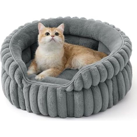 Katzenbetten Waschbarrees Cord-Fleece Welpenbett, 51x51cm Rundes Kätzchenbett Umarmungs-Stil Tiefschlaf hohe Ränder (1/5)