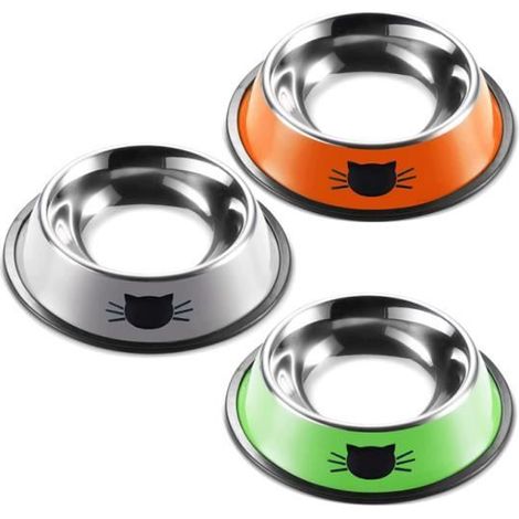 Gamelle pour Chat - 3 Pièces - Inoxydable - Antidérapante - Base en Caoutchouc (1/4)