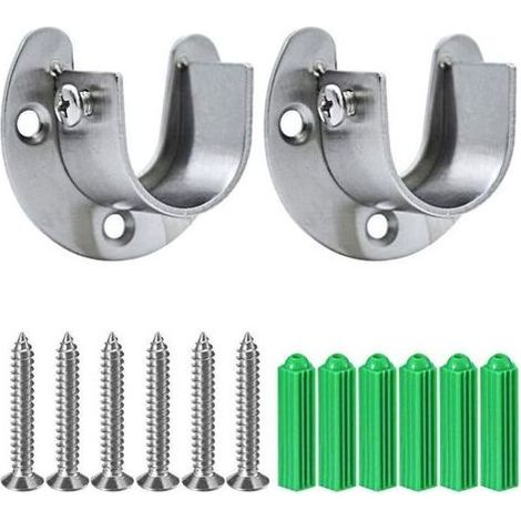 pair Douilles de poteau de penderie en acier inoxydable, 2PCS Extrémité de tige de penderie robuste soutient le support de tige de bride avec vis, en forme de U, Installation / Retrait facile 25MM-Fei (1/5)