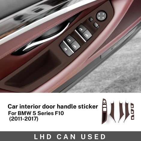 (LHD MARRON - Jeu pour BMW Série 5 F10) Convient aux BMW Série 5 F10 F11 520i 520D 523i 525i 528i 530i (2010-2017) - Plaque de poignée de porte intérieure - Revêtement décoratif en fibre de carbone AB (1/4)