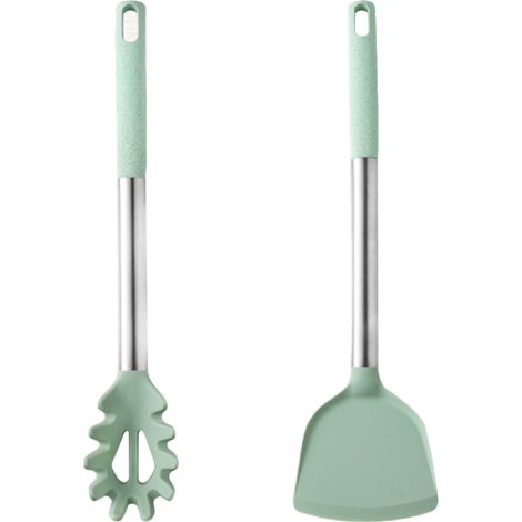 Ustensiles De Cuisine En Silicone - Manche En Acier Inoxydable - Pour Casseroles Antiadhésives - Lot De 2 Pièces (1/5)