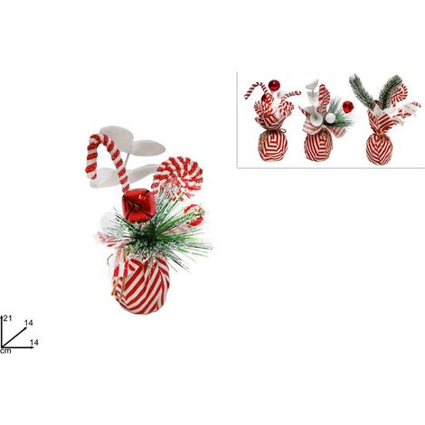 1 Pezzo Decorazione Natale Piantina Mini con Canditi 21 cm 3 Decori