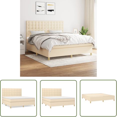 The Living Store Boxspringbett mit Matratze Creme 180x200 cm Stoff - Boxspringbett - Doppelbett - Cremefarbenes Bett - Bettenrahmen - Matratze (1/5)