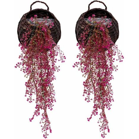 Piante artificiali di vite pendenti. Set di 2 pezzi artificis Ivy Flowers Piante verdi finte per la decorazione della parete del giardino. Rosa Rossa (senza cesto) (1/5)