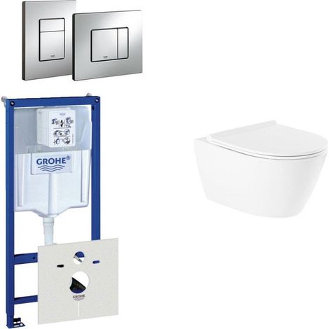 QeramiQ Salina Pack WC - sans bride - réservoir encastré - WC suspendu - softclose - plaque de déclenchement verticale/horizontale chrome (1/4)