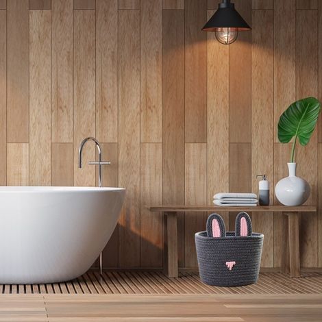 Panier tressé de table à oreilles de lapin de Pâques, rangement pour snacks, cosmétiques, jouets (lot d'1 panier, gris foncé, comme image) (1/5)