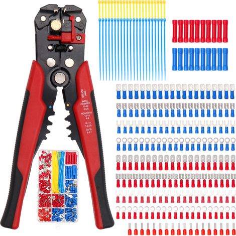 Kit de 260 cosses à sertir pour câbles, connecteurs électriques thermorétractables isolés, boîte assortie avec pince à dénuder portable (1/5)