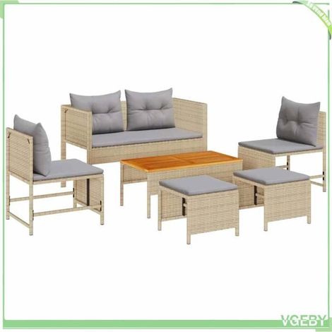 Salon de jardin - FAFEICY - 4104704 - Beige et gris clair - Poly rattan & plateau acacia - 6 places (1/5)
