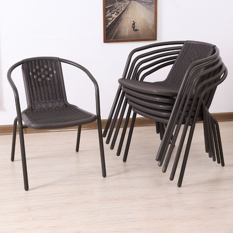 Brown Garden Rattan Stacking Chair, Set of 6 (1/5)