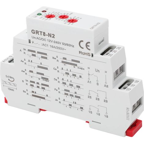 Relais temporisé multifonctionnel avec indicateur LED, montage sur rail, ignifugé, type C, pour l'industrie. (1/5)