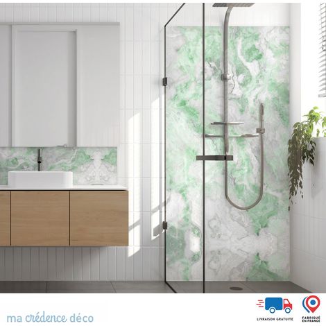 Panneau de douche : Marbre de Mirano - Couleur Vert jaune - Alu composite - 90 - 245 (1/3)