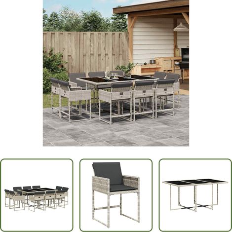 vidaXL Set de comedor de jardín 11 pzas y cojines ratán sintético gris (1/5)